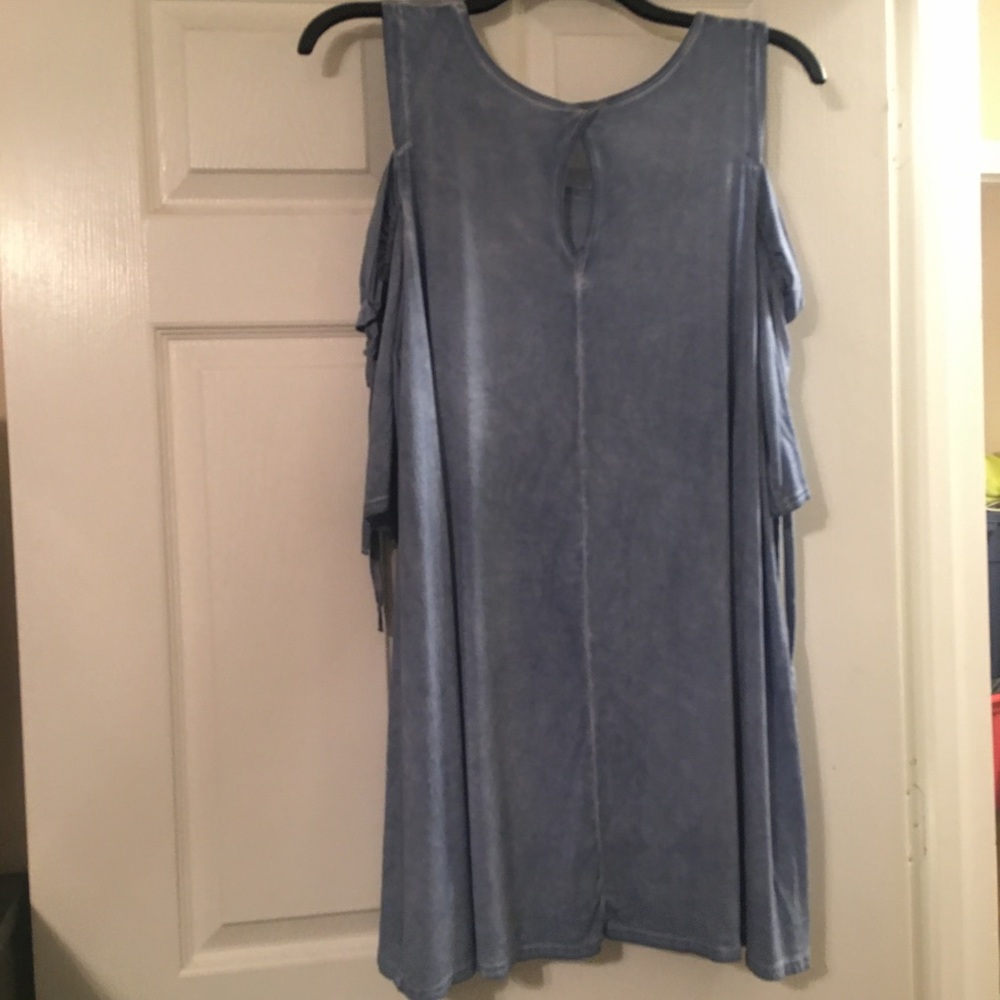Boutique Style Blue Cold Shoulder Blouse - Size L